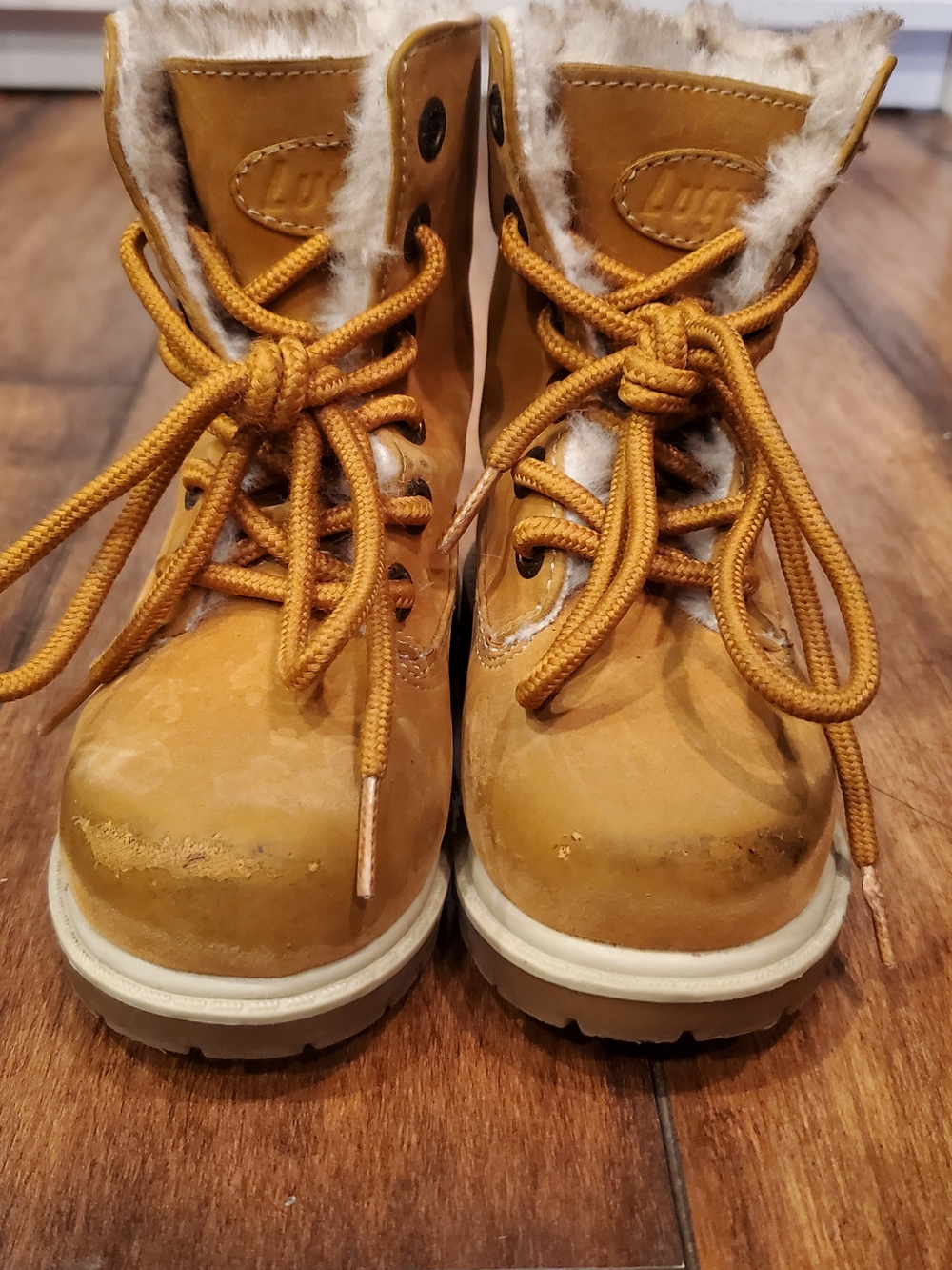 Lugz Kids Tan Lace-Up Faux Fur Winter Boots